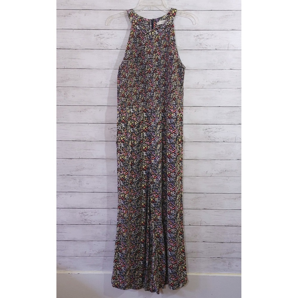 LOFT Women Floral Smocked Wide Leg Jumpsuit Size 8 Sleeveless Halter Multi-Color - Picture 10 of 10